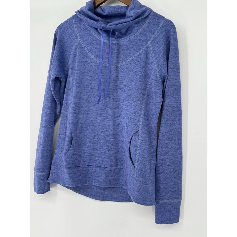 KUHL M Women "Lea" Blue Purple Cowl Neck Tie Knit Pullover Kangaroo Pocket - Picture 8 of 14